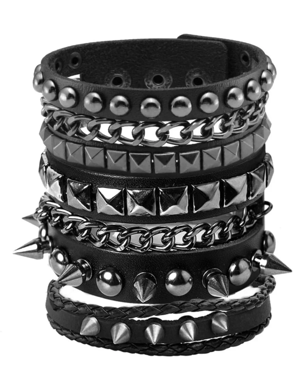 Vintage Leather Punk Rock Cuff Bracelets Set for Men & Women - Retro 80s Style